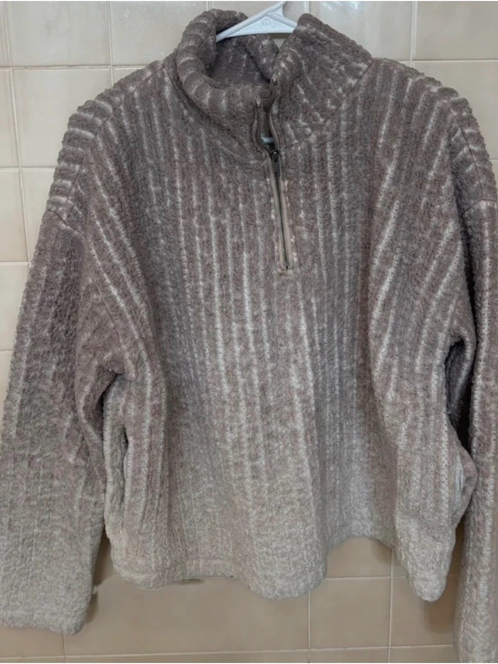 Thread & Supply Plush Half-Zip Sweater Jacket - Taupe Gray POCKETS